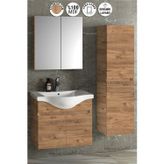 Yıldız 55+35 cm Atlantik Çam MDF Seramik Lavabolu Asma Banyo Dolabı Takımı