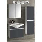 Yıldız 55+35 cm Beyaz-Antrasit Gri Mat MDF Seramik Lavabolu Asma Banyo Dolabı Takımı