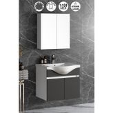 Yıldız 65 Cm Beyaz-antrasit Gri Mat Mdf Seramik Lavabolu Asma Banyo Dolabı Takımı