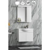 Yıldız 65 cm Beyaz Mdf Seramik Lavabolu Asma Banyo Dolabı Takımı