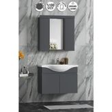 Yıldız 80 cm Antrasit Gri Mat MDF Seramik Lavabolu Asma Banyo Dolabı Takımı