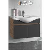 Yıldız 80 cm Atlantik Çam-Antrasit Gri Mat MDF Seramik Lavabolu Asma Banyo Alt Dolabı