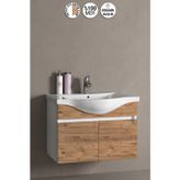 Yıldız 80 cm Beyaz-Atlantik Çam MDF Seramik Lavabolu Asma Banyo Alt Dolabı
