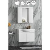 Yıldız 80 cm Beyaz MDF Seramik Lavabolu Asma Banyo Dolabı Takımı