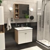 Yıldız Elegance Panjur Kapaklı Aynalı Lavabolu - Askılı Banyo Lavabo Dolabı Seti Ahşap - Beyaz