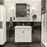 Yıldız Elegance Panjur Kapaklı | Aynalı | Lavabolu | Askılı | Banyo Lavabo Dolabı Seti | Luxe | Mat Beyaz