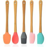 Yıldızdoğdu 5 Parça Mini Silikon Spatula Kaşık Fırça Seti Bambu Saplı