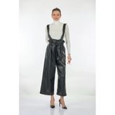 Ysatis Kadın Oversize Deri Look Midi Tulum - Bel Bağlamalı