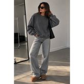 YUFEN Kadın Oversize Basic 3 İplik Şardonlu Bisiklet Yaka Sweatshirt