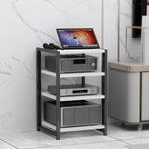 Yüksekliği Ayarlanabilir AV Multimedya Cihazları Dolabı, 4 Raflı Ahşap Stereo Raf, HiFi Pikap ve Sistem Dolabı, Beyaz Modern Tasarım, Eğlence Mobilyaları