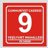Yüksel 34 Kapı Numarası Daire Numarası 10 x 10 cm - Kırmızı