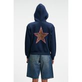 YUMEA Kadın Oversize Kapüşonlu Baskılı Lacivert Sweatshirt