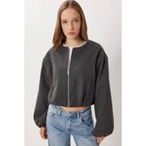 Yumuşak Kaşe Soft Bomber Ceket - Gri