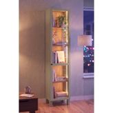Yurudesign Yoda Temperli Cam Kapaklı Neon Led Işıklı Dar Alan Vitrin Büfe Kitaplık Ahşap Ayaklı 5 Raflı Sepet-Ihlamur Yeşili 183cm YD8-SY
