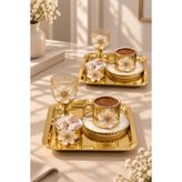 Yzhome 2 Kişilik Porselen Gold Lotus Kahve Fincan Takımı Seti Kahve Yanı Bardak - Metal Sunum Tepsi - Porselen Lokumluk - Metal Tepsi - Altın