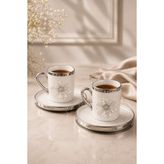 YzHome 2 Li Gümüş Yaldızlı Porselen Lotus Çiçek Kahve Fincan Takımı 100ml