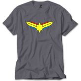 Z zepplin Captain Marvel Logo Gri Tişört
