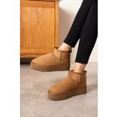 ZABEXIA Mini Taba Süet İçi Kürklü Kalın Taban Kadın Bot