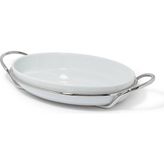 Zanetto Oval Tepsi Tabak, Porselen & Gümüş Tutucu, Şık Sunum