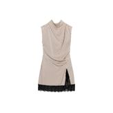 ZARA Çizgili Mini Dantelli Elbise, Pembe, beden: S
