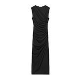 ZARA Drapeli Midi Elbise, Siyah, beden: L
