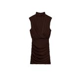 ZARA Drapeli Mini Elbise, Kahverengi, beden: M