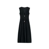 ZARA KETEN PİLELİ MİDİ ELBİSE, Siyah, M beden
