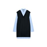 ZARA Kontrast Poplin Mini Elbise, Mavi/siyah, beden: Xl