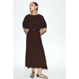 ZARA Pliseli Dökümlü Midi Elbise, Çikolata, beden: L