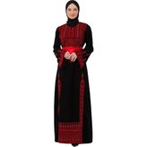Zaytoon Tesettür Elbise Filistin Nakışlı Modern Siyah Kaftan Geleneksel Şıklık Gold - Kırmızı