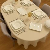 Zeren Home Polyester Keten Dertsiz Oval Masa Örtüsü Krem