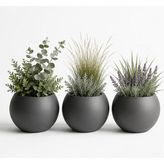 Zevli Japandi Tarzı Modern Küre Saksı 3'lü Set - Su Sızdırmaz Dekoratif Salon ve Balkon Saksısı Hediyelik Çiçeklik Seti (Antrasit, Orta Boy) - Standart - Çok Renkli