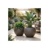 ZEVLİ Küre Saksı30 cm 2'li Truffle Kahve Modern Şık Dekoratif İç ve Dış Mekan Saksısı