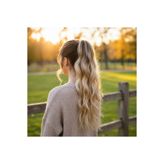 Zeysum Kahve / Bal Köpüğü Ombre ve Platin Işıltılı Kabarık Dalgalı Bağlamalı At Kuyruğu Saç 70 Cm Isıya Dayanıklı