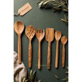 Zeytin Ağacı Ahşap Tahta Kaşık Çatal Kevgir Spatula Seti (Zeytin Ağacı) Ağaç Kaşık 6 Lı - Çok Renkli