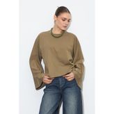 Zeyyen Yarasa Kol Oversize Bluz Haki