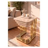 Zigon 4'LÜ MODERN TEKERLİ GOLD TRAVERTEN SEHPA