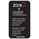 Zore Vestel E3 A Kalite Uyumlu Batarya