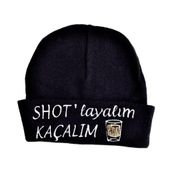 " Shot'layalım Kaçalım " Yazılı Sloganlı Kadın Erkek Unisex Siyah Bere