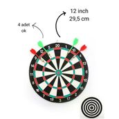 12 İnç Dart Tahtası Mini Boy Çift Taraflı Dart Oyun Seti 4 Oklu