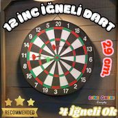 12 İnc. İğneli Dart Tahtası Seti (29 Cm.) - Oyuncak Dart Seti - İğneli Dart Oyuncak - Dart Oyunu Seti