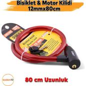 12 Mm X 80 Cm Çelik Halatlı Asma Kilit – Bisiklet, Motosiklet, Scooter Güvenlik Kilidi + 2 Anahtar