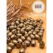 12X14 mm Oval Ahşap Boncuk (50 Gram 62 Adet) Makrome Çanta Tasarım Tahta Delik Çapı 5 mm - Altın Sarı