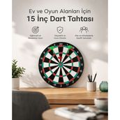 15 Inç Büyük Boy Dart Tahtası Ev Oyun Seti 4 Adet Metal Uç Oklu - Renkli