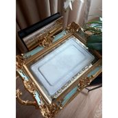 15x25 cm çift sıra işlemeli keten söz & Nişan tepsi örtüsü- gümüş