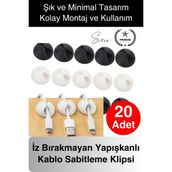 20'li Iz Bırakmaz Siyah Beyaz Kablo Sabitleme Klipsi Çalışma Masası Düzenleyici Ev Oda Ofis Pratik