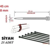 25 Adet 45Cm X 8Mm Plastik Cırt Kelepçe Kablo Bağı Siyah