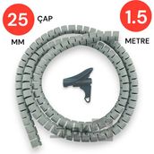 25MM 1,5 Metre Yarıklı Spiral Kablo Kanalı Hortum – Kablo Gizleme ve Izolasyon Borusu, Esnek Gri