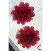 2'li Chiffon Flower Kız Çocuk Toka Seti Bordo - Çiçekli Bebek Çocuk Saç Tokası Çıtçıt Pens Toka - Tek Ebat