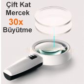3 Led Işıklı Büyüteç 30x Kat Büyütme Oranlı 9cm (90mm) Çift Katmanlı Lup Mercek Camlı 1. Kalite